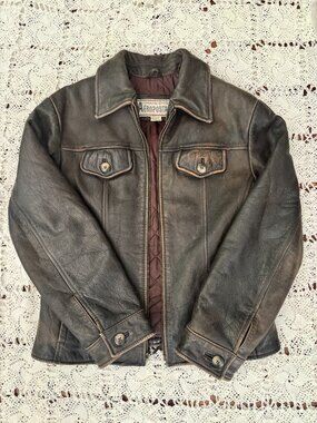 Y2K Vintage Aeropostale Women’s Dark Brown Leather Bomber Jacket - small